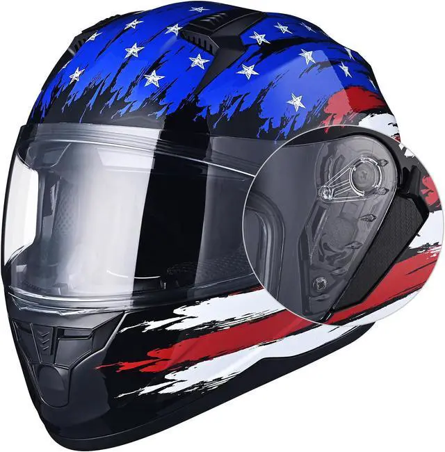 Alt view image 4 of 7 - AHR RUN-F Full Face Motorcycle Helmet Dual Visor DOT Approved M