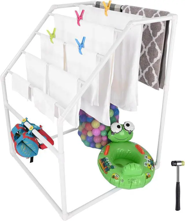 Main image of Yescom Free Standing Pool Side PVC Towel Rack Holder Heavy Duty 7 Bar for Outdoor Floats Dryer Clothes Drying Laundry Storage Organizer