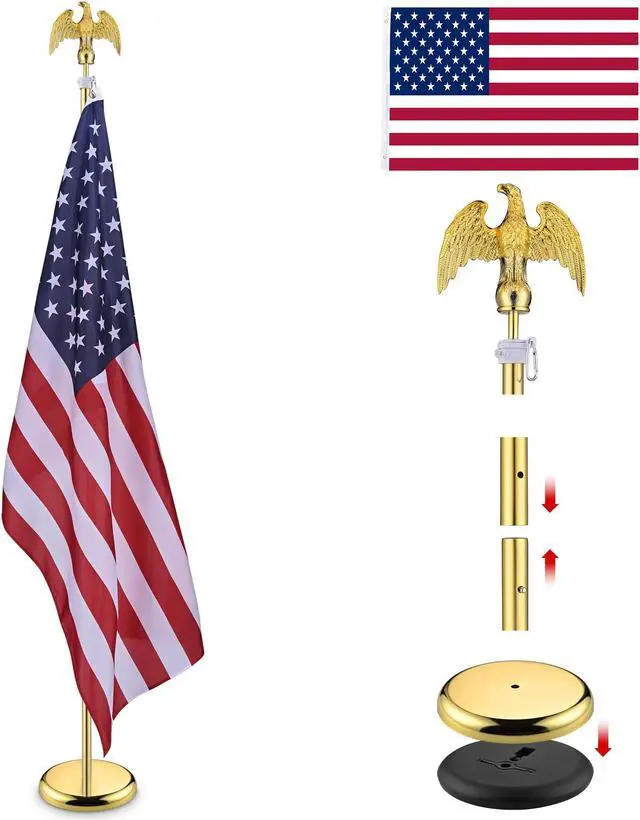 Main image of Yescom 6 Ft Sectional Indoor Flag Pole Kit Base Eagle Topper 3x5 Ft  US Flag