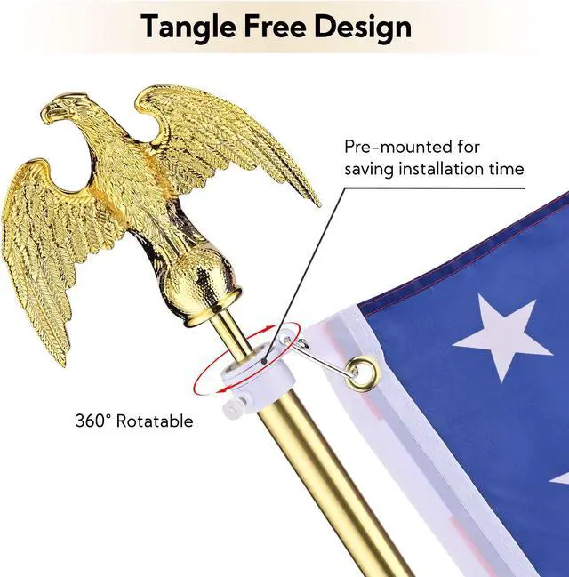 Alt view image 4 of 7 - Yescom 2 Pack 6 Ft Sectional Indoor Flag Pole Kit Base Eagle Aluminum 3x5 Ft US Flag