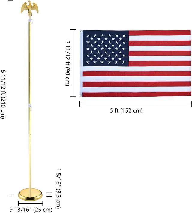 Alt view image 6 of 7 - Yescom 2 Pack 6 Ft Sectional Indoor Flag Pole Kit Base Eagle Aluminum 3x5 Ft US Flag