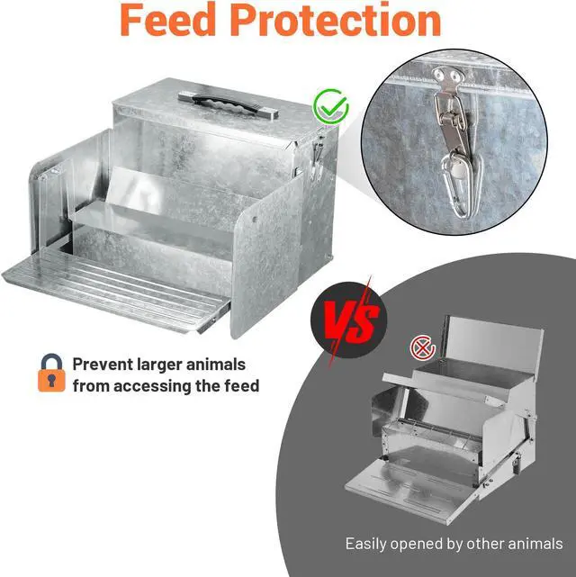 Alt view image 3 of 7 - 26lbs Automatic Chicken Feeder Portable with Lock Rat Proof Weatherproof Aluminum Trough Poultry Farm