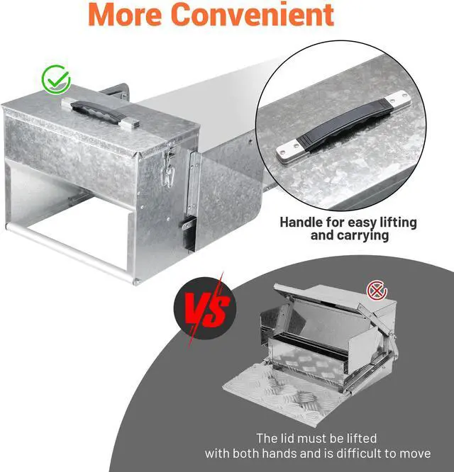 Alt view image 4 of 7 - 26lbs Automatic Chicken Feeder Portable with Lock Rat Proof Weatherproof Aluminum Trough Poultry Farm