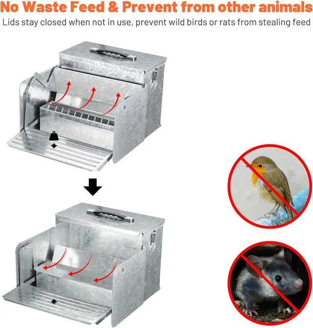 Alt view image 5 of 7 - 26lbs Automatic Chicken Feeder Portable with Lock Rat Proof Weatherproof Aluminum Trough Poultry Farm