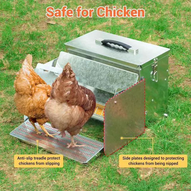 Alt view image 6 of 7 - 26lbs Automatic Chicken Feeder Portable with Lock Rat Proof Weatherproof Aluminum Trough Poultry Farm
