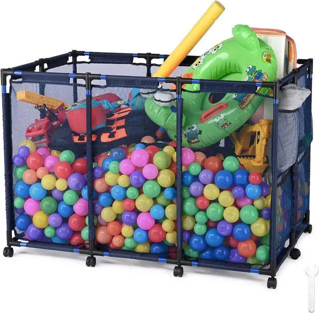 Main image of Yescom Metal Frame 10 Wheels Rolling Mesh Pool Storage Bin XX-Large Pool Floats Storage Organizer for Pool Toys Balls Pool Noodles, Upgrade Sturdy Connector, Stable & Easy to Move, 48"x30"x34", Blue