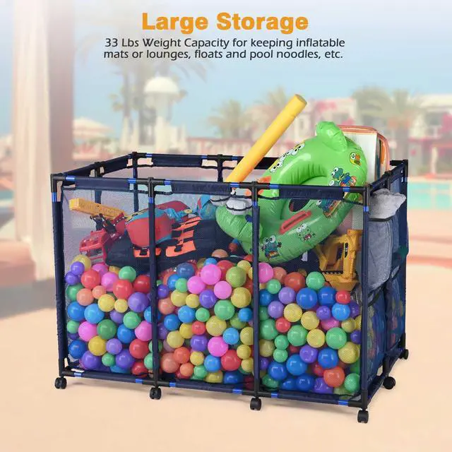 Alt view image 5 of 7 - Yescom Metal Frame 10 Wheels Rolling Mesh Pool Storage Bin XX-Large Pool Floats Storage Organizer for Pool Toys Balls Pool Noodles, Upgrade Sturdy Connector, Stable & Easy to Move, 48"x30"x34", Blue
