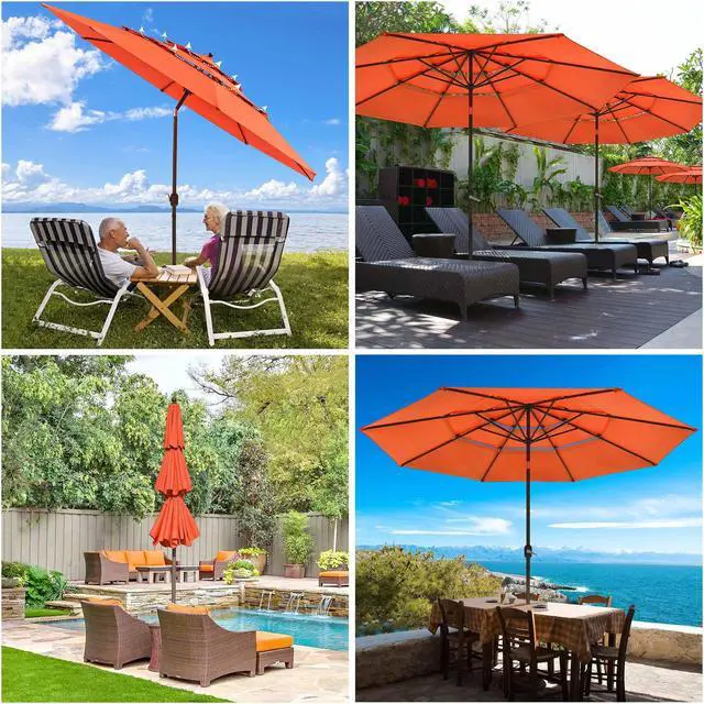 Alt view image 2 of 7 - Yescom 11 Ft 3 Tier Patio Umbrella with Crank Handle Push to Tilt Outdoor Yard
