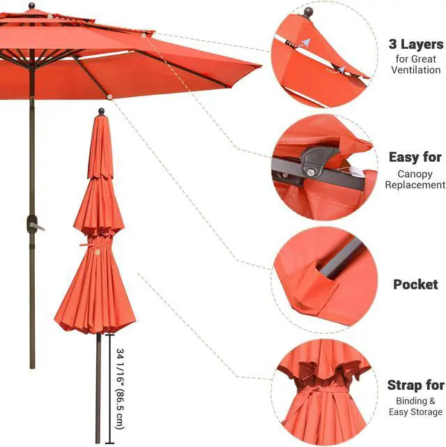 Alt view image 5 of 7 - Yescom 11 Ft 3 Tier Patio Umbrella with Crank Handle Push to Tilt Outdoor Yard