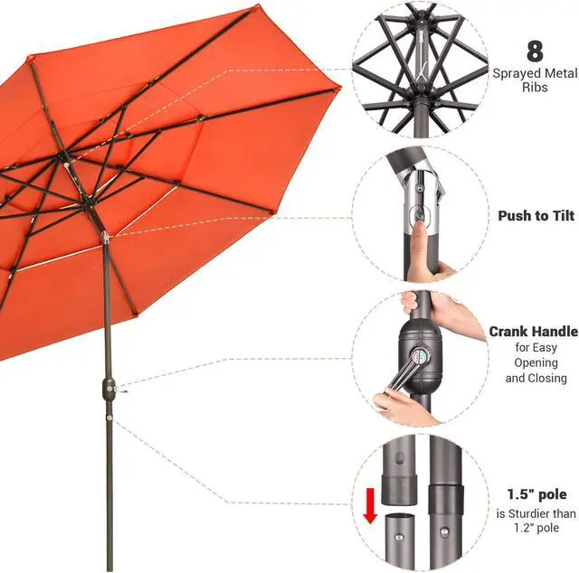 Alt view image 6 of 7 - Yescom 11 Ft 3 Tier Patio Umbrella with Crank Handle Push to Tilt Outdoor Yard