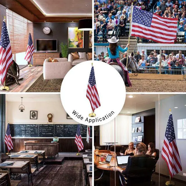 Alt view image 3 of 7 - Yescom 2 Pack 6FT Sectional Indoor Flag Pole Kit Aluminum Gold Pole Ball Topper with 3x5Ft US Flag with  Base Stand Office School City Hall