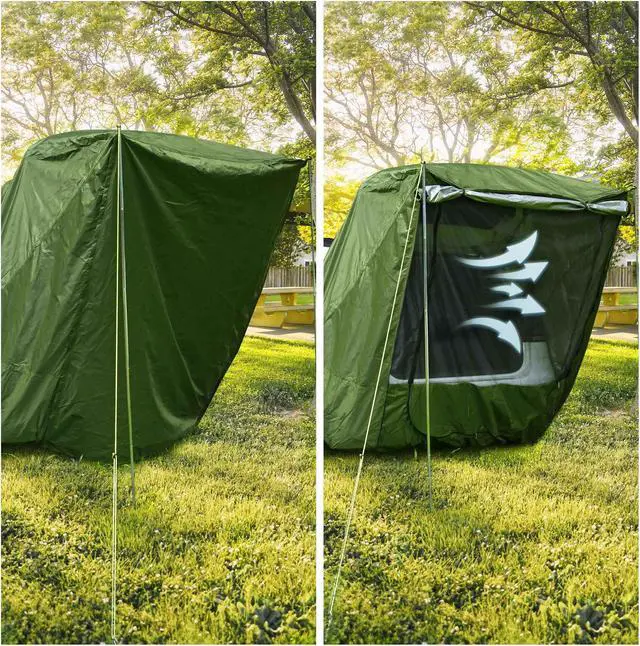 Alt view image 2 of 7 - Yescom Universal Tailgate Tent with Pole for SUV/Van/MPV/CUV Camping Travel Hatchback Awning Shade Mesh Net Waterproof Green