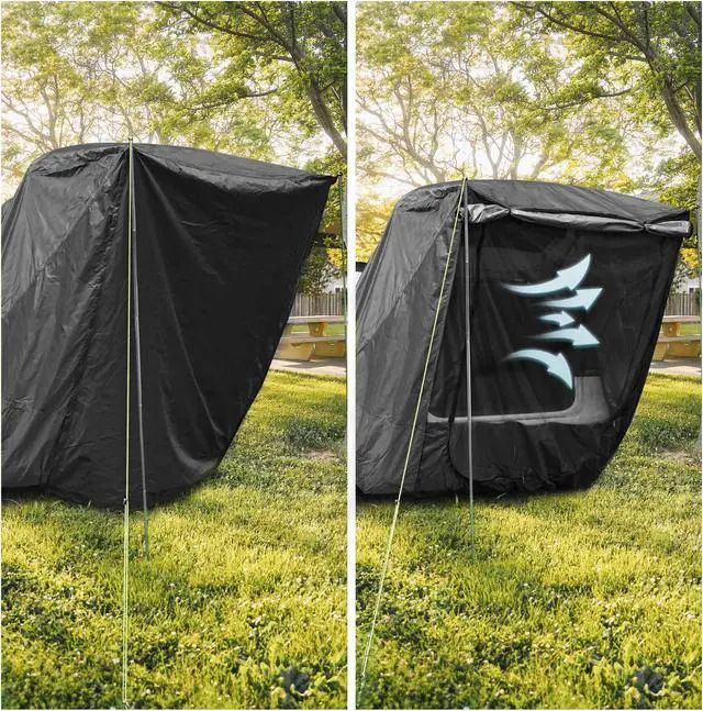 Alt view image 2 of 7 - Yescom Universal Tailgate Tent with Pole for SUV/Van/MPV/CUV Camping Travel Hatchback Awning Shade Mesh Net Waterproof Black