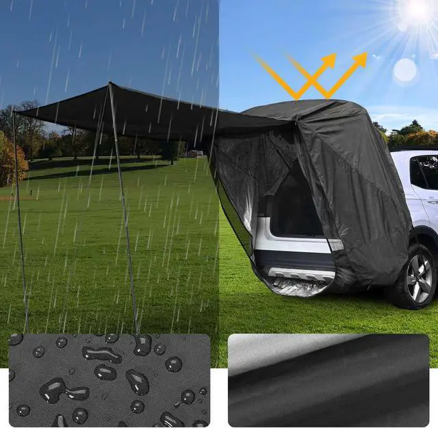 Alt view image 4 of 7 - Yescom Universal Tailgate Tent with Pole for SUV/Van/MPV/CUV Camping Travel Hatchback Awning Shade Mesh Net Waterproof Black