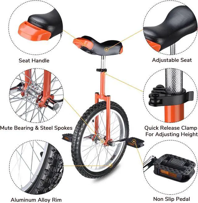 Alt view image 2 of 7 - Yescom 18 In Wheel Outdoor Unicycle Skid-proof Tire Fitness Bicycle Balance Training for Adults Teenagers Kids, Orange
