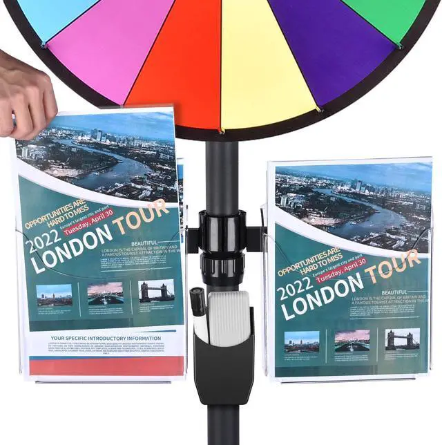 Alt view image 7 of 7 - WinSpin 36" Prize Wheel Tabletop Floor Stand Spinning Game w/ Brochure Holders