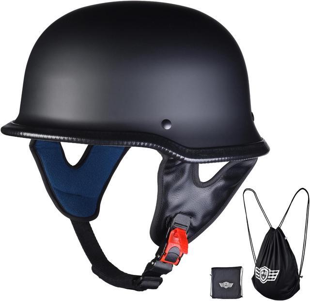 Main image of AHR RUN-G DOT German Style Motorcycle Half Helmet Open Face Cruiser Chopper Biker Skull Cap Helmet Black XL