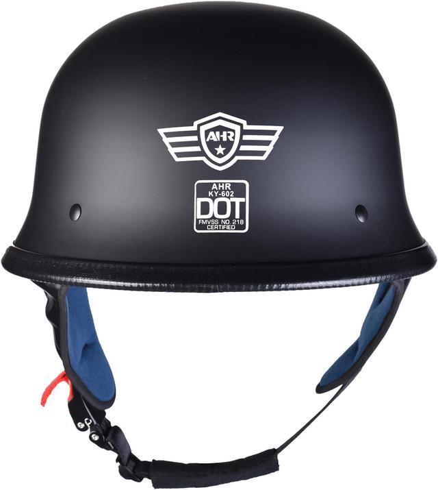 Alt view image 5 of 7 - AHR RUN-G DOT German Style Motorcycle Half Helmet Open Face Cruiser Chopper Biker Skull Cap Helmet Black XL
