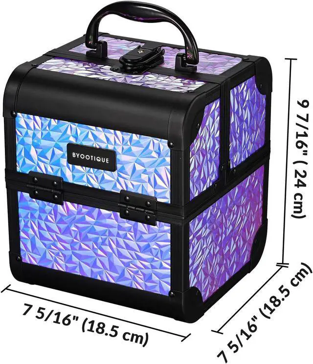 Alt view image 7 of 7 - Byootique Makeup Train Case Cosmetic Organizer w/ Mirror Mermaid Purple Artist