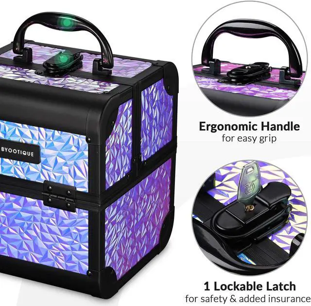 Alt view image 4 of 7 - Byootique Makeup Train Case Cosmetic Organizer w/ Mirror Mermaid Purple Artist