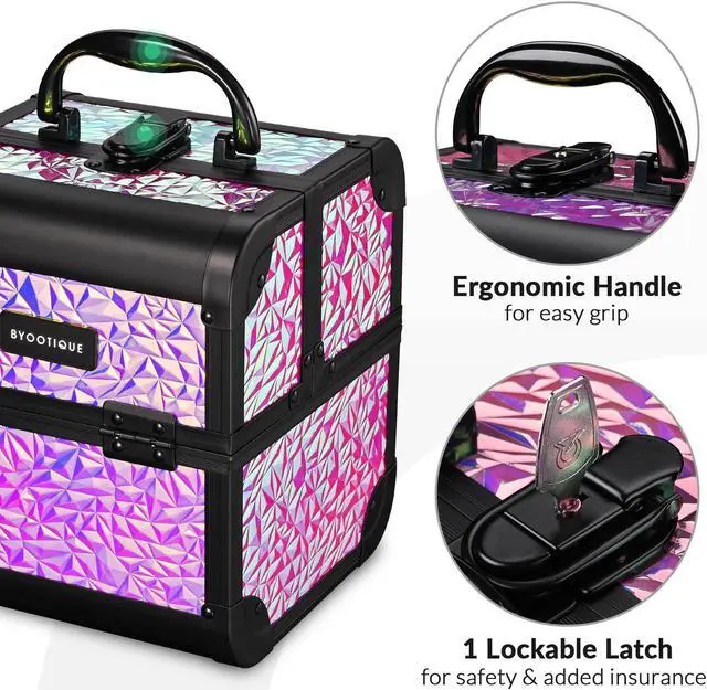 Alt view image 4 of 7 - Byootique Makeup Train Case Cosmetic Organizer w/ Mirror Mermaid Pink Artist