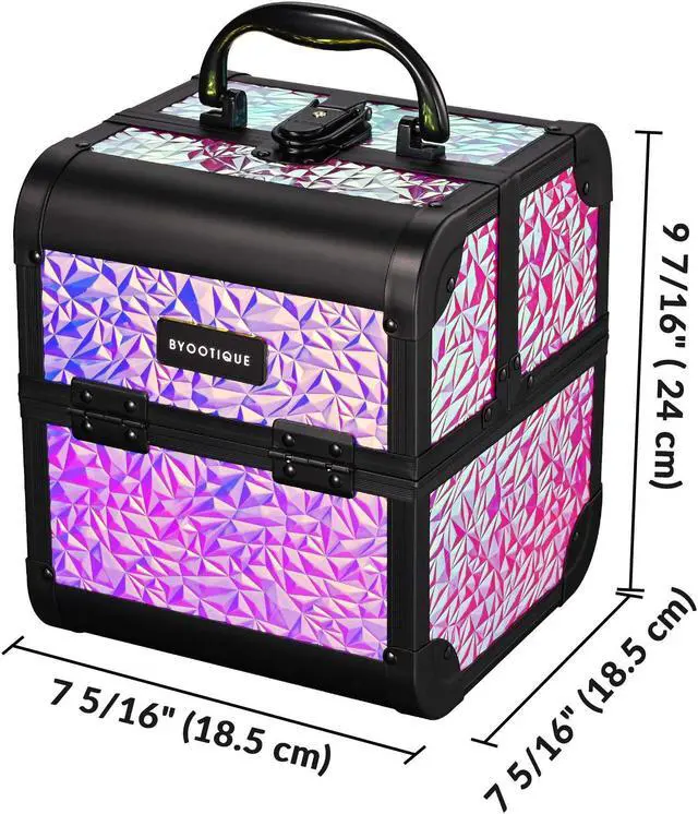 Alt view image 7 of 7 - Byootique Makeup Train Case Cosmetic Organizer w/ Mirror Mermaid Pink Artist