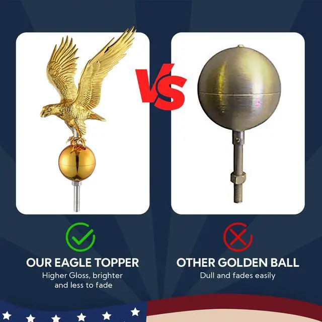 Alt view image 4 of 7 - Yescom Bravery 20ft Eagle Topper Sectional Aluminum Flag Pole Kit with Solar Light US Flag Ball Top for Outside, Silver