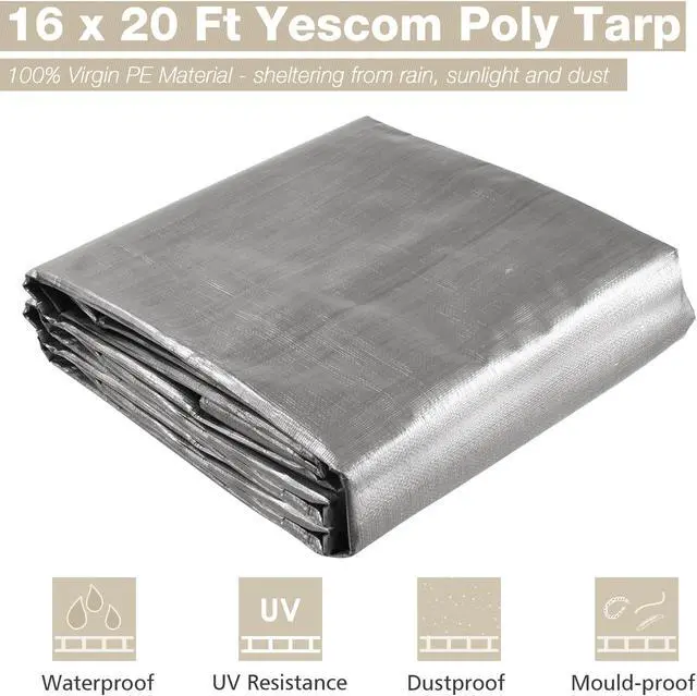 Alt view image 2 of 7 - 16x20 Ft 14 Mil Poly Tarp Protective Cover Tarpaulin Heavy Duty UV Resistant