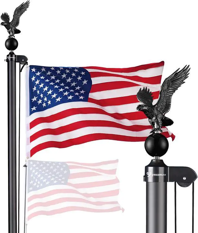 Main image of Yescom Bravery 20Ft Eagle Topper Sectional Flag Pole Kit Aluminum Outside Inground Yard Garden with 3'x5' USA Flag Black