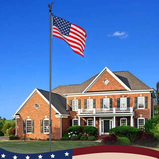 Alt view image 7 of 7 - Yescom Bravery 20Ft Eagle Topper Sectional Flag Pole Kit Aluminum Outside Inground Yard Garden with 3'x5' USA Flag Black