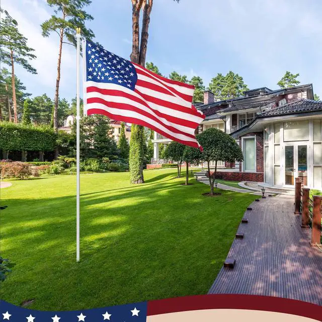 Alt view image 6 of 7 - Yescom Bravery 10Ft Sectional Flag Pole Kit Aluminum Outside Inground Yard Garden with 3'x5' USA Flag Ball Top Silver