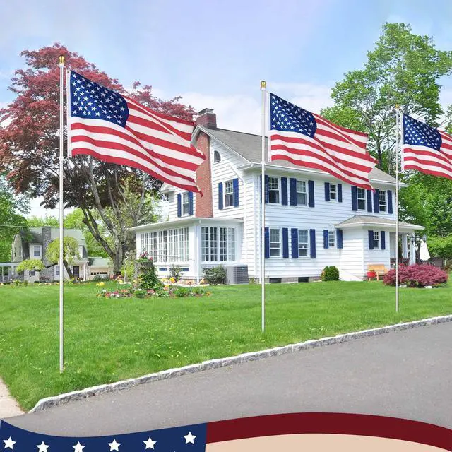 Alt view image 7 of 7 - Yescom Bravery 10Ft Sectional Flag Pole Kit Aluminum Outside Inground Yard Garden with 3'x5' USA Flag Ball Top Silver