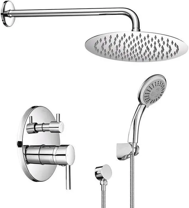 Main image of Aquaterior Shower Faucet Set Wall Mount Concealed Mixer Round Rain Shower Chrome