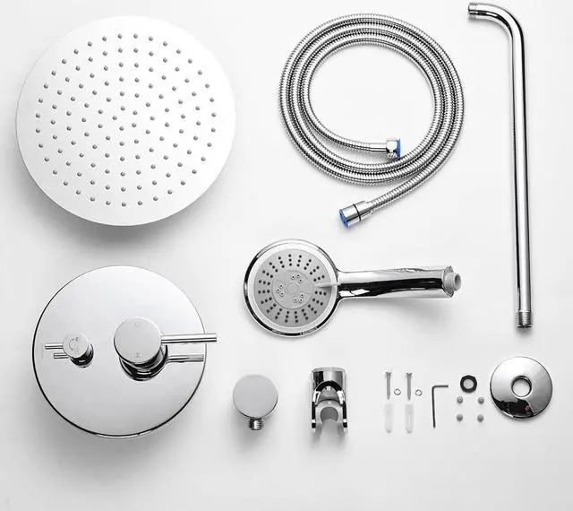 Alt view image 2 of 7 - Aquaterior Shower Faucet Set Wall Mount Concealed Mixer Round Rain Shower Chrome