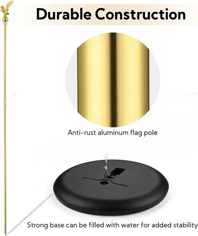 Alt view image 3 of 7 - Yescom 8Ft Indoor Flag Pole Kit Eagle Topper Aluminum Gold Pole with Base 3x5Ft US Flag for Office School City Hall