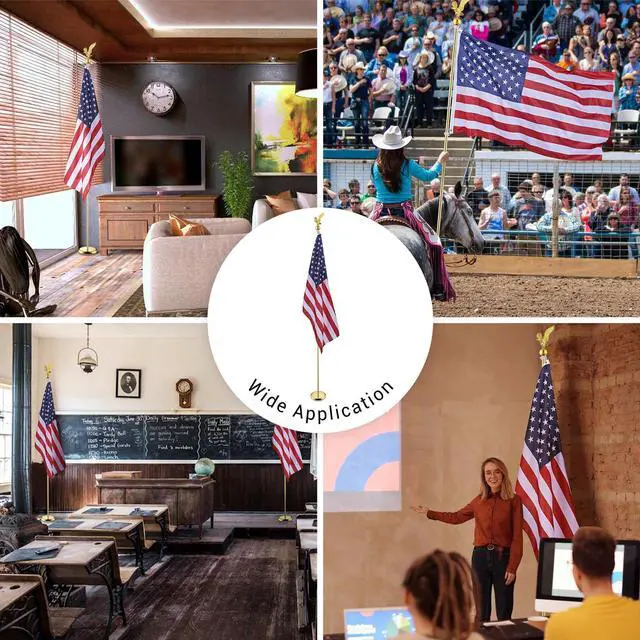 Alt view image 2 of 7 - Yescom 8Ft Indoor Flag Pole Kit Eagle Topper Aluminum Gold Pole with Base 3x5Ft US Flag for Office School City Hall
