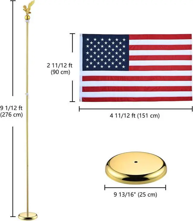 Alt view image 6 of 7 - Yescom 8Ft Indoor Flag Pole Kit Eagle Topper Aluminum Gold Pole with Base 3x5Ft US Flag for Office School City Hall
