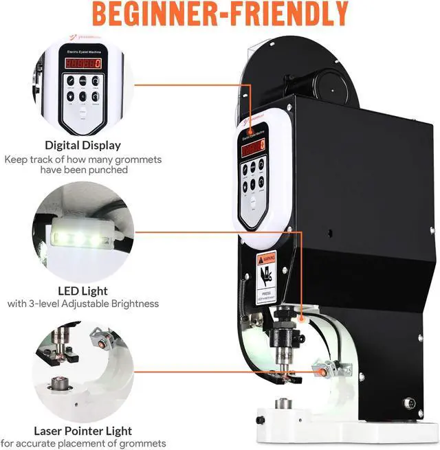 Alt view image 6 of 7 - Yescom Grommet Tool Kit 3/8" Leather Hole Punch Set Eyelet Press Machine 750W Electrical Plug-and-play for Fabric Tarp