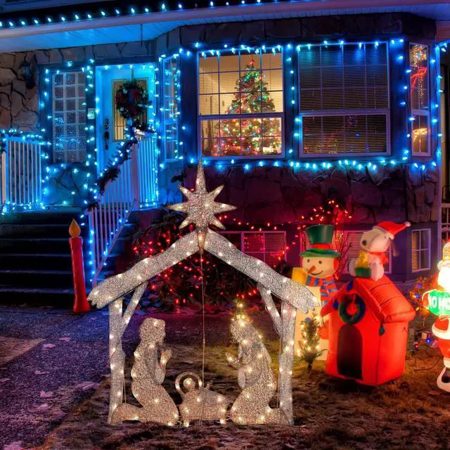 Alt view image 7 of 7 - Yescom Holy Family 4.5Ft Lighted Christmas Manger Nativity Scene Navidad with 80 LED Light Outdoor Yard Party Decoration