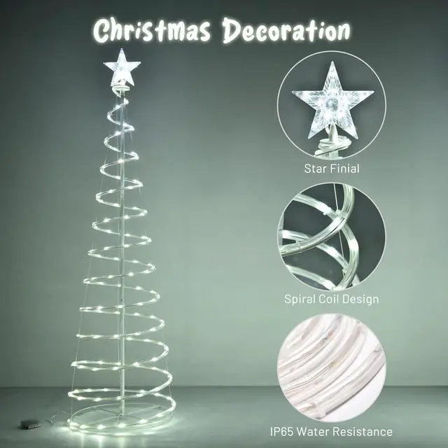 Alt view image 5 of 7 - Yescom Sparkle 6 Pack LED Christmas Spiral Light Kit Battery 3/4/6Ft Pre-Lit LED with Star Topper for Indoor Outdoor