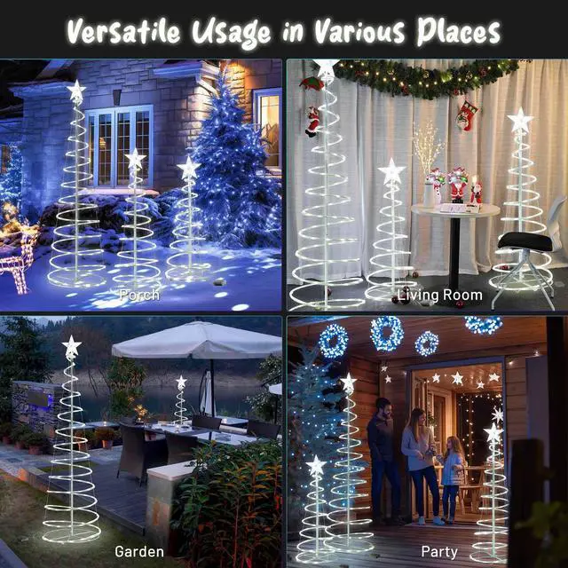 Alt view image 3 of 7 - Yescom Sparkle 6 Pack LED Christmas Spiral Light Kit Battery 3/4/6Ft Pre-Lit LED with Star Topper for Indoor Outdoor
