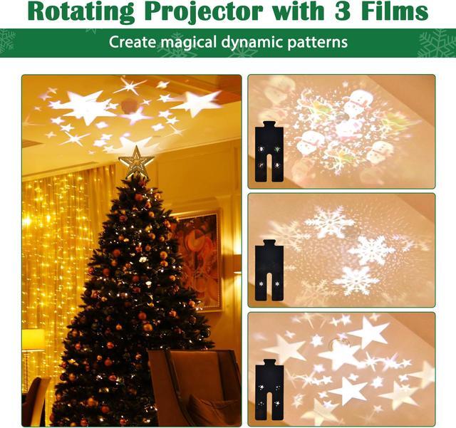 Alt view image 4 of 7 - Yescom Christmas Tree Topper Star,3D Snowflake Rotating Projector,LED Lights,Golden Star Xmas Décor