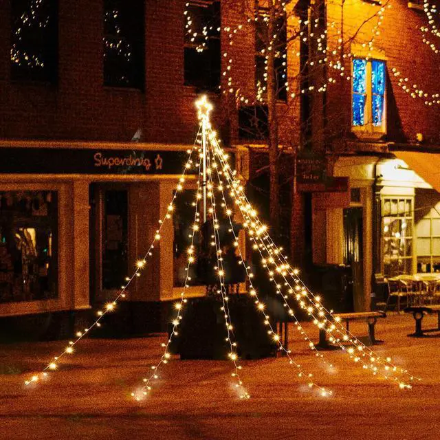 Alt view image 2 of 7 - 12 Ft Waterfall Cone Tree Light with 362 LED Star 9 Strings Christmas Warm White