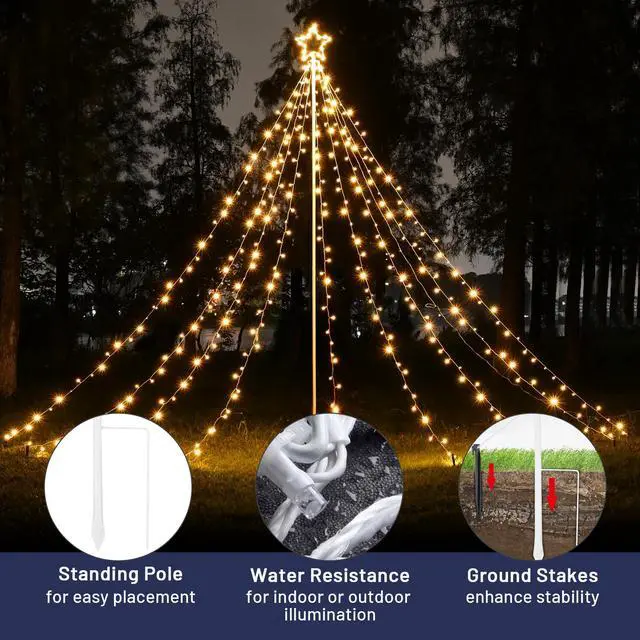 Alt view image 3 of 7 - 12 Ft Waterfall Cone Tree Light with 362 LED Star 9 Strings Christmas Warm White