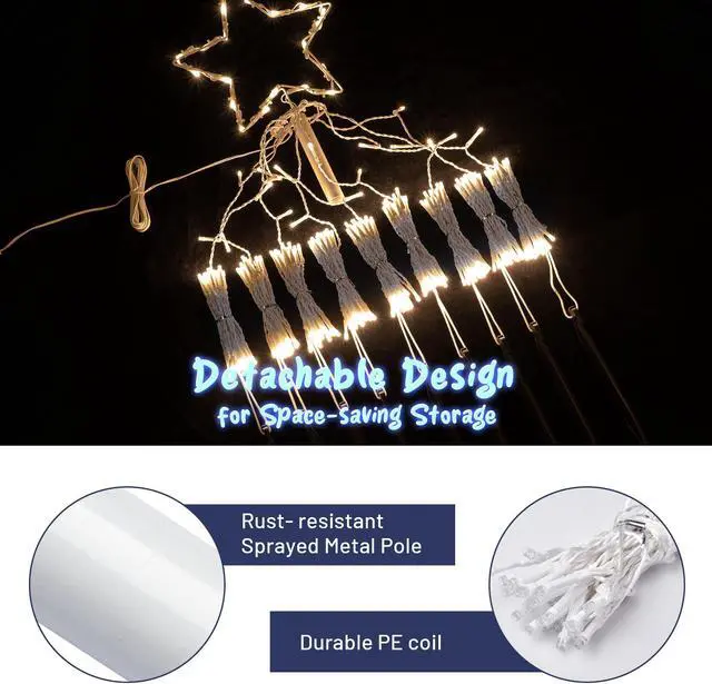 Alt view image 5 of 7 - 12 Ft Waterfall Cone Tree Light with 362 LED Star 9 Strings Christmas Warm White