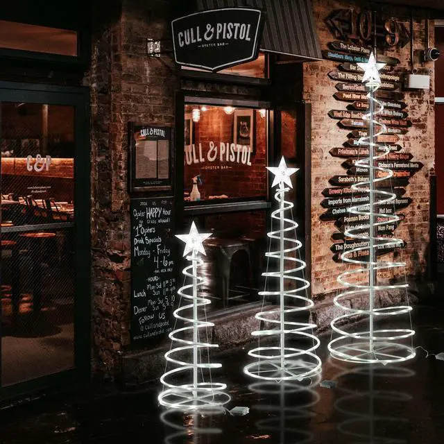 Alt view image 2 of 7 - Yescom Sparkle 6 Pack LED Christmas Spiral Light Kit Battery 3/4/6Ft Pre-Lit LED with Star Topper for Indoor Outdoor
