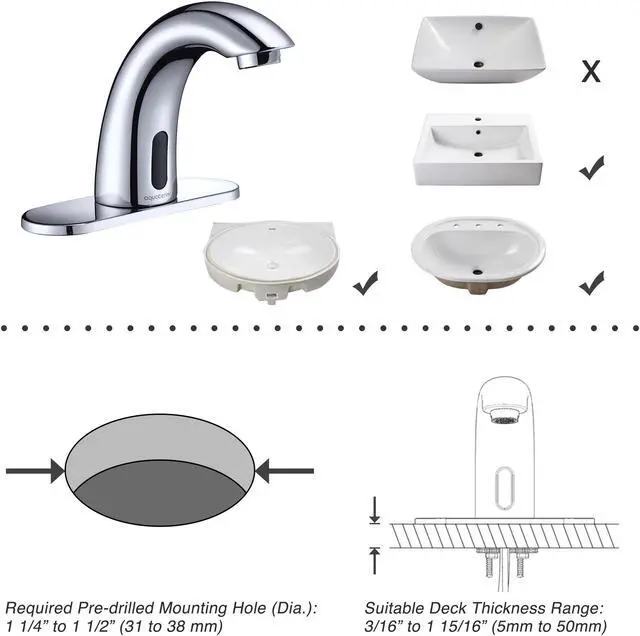 Alt view image 5 of 7 - Aquaterior 5" Touchless Bathroom Faucet with Rectangle Vessel Sink Brush Chrome