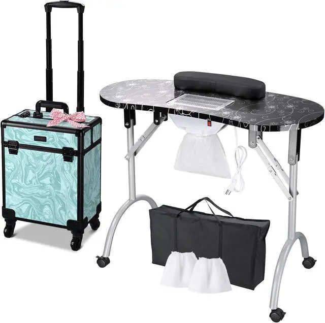 Main image of Byootique Manicure Table Nail Desk & Rolling Makeup Train Case Kit CB Vitality