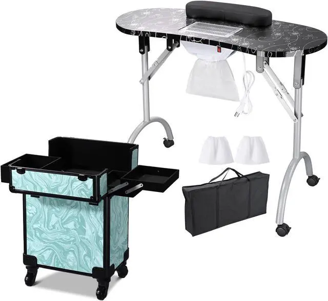 Alt view image 2 of 7 - Byootique Manicure Table Nail Desk & Rolling Makeup Train Case Kit CB Vitality