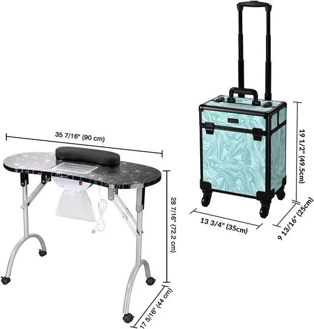 Alt view image 4 of 7 - Byootique Manicure Table Nail Desk & Rolling Makeup Train Case Kit CB Vitality